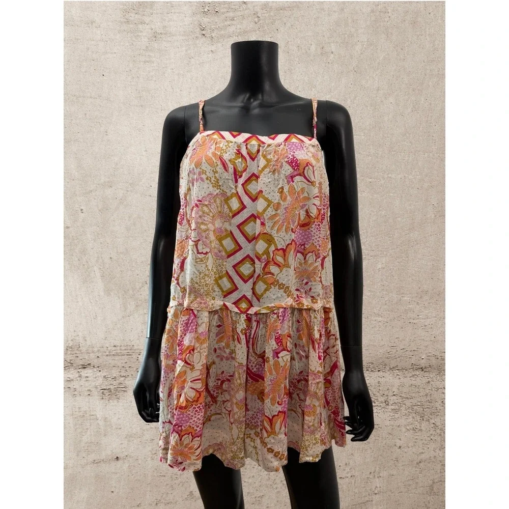 Free People Floral Boho Babydoll Mini Dress NWOT Medium Pink Viscose‎